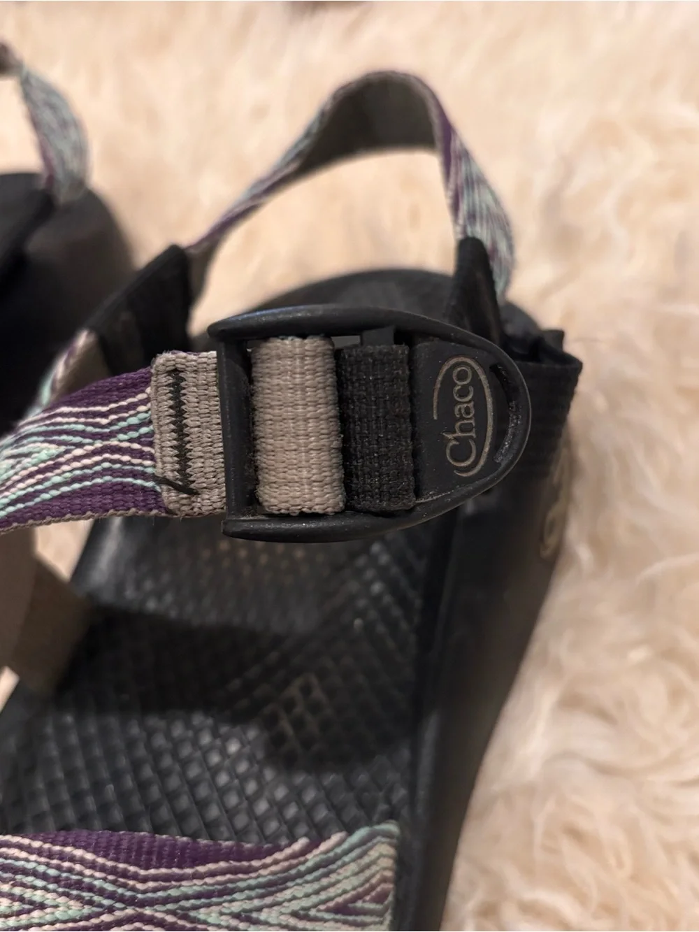 Chaco Women's Black Sandals with Purple and Mint Straps